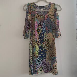Steven Edwards Multicolor Animal Print Cold Shoulder Dress Size M USA